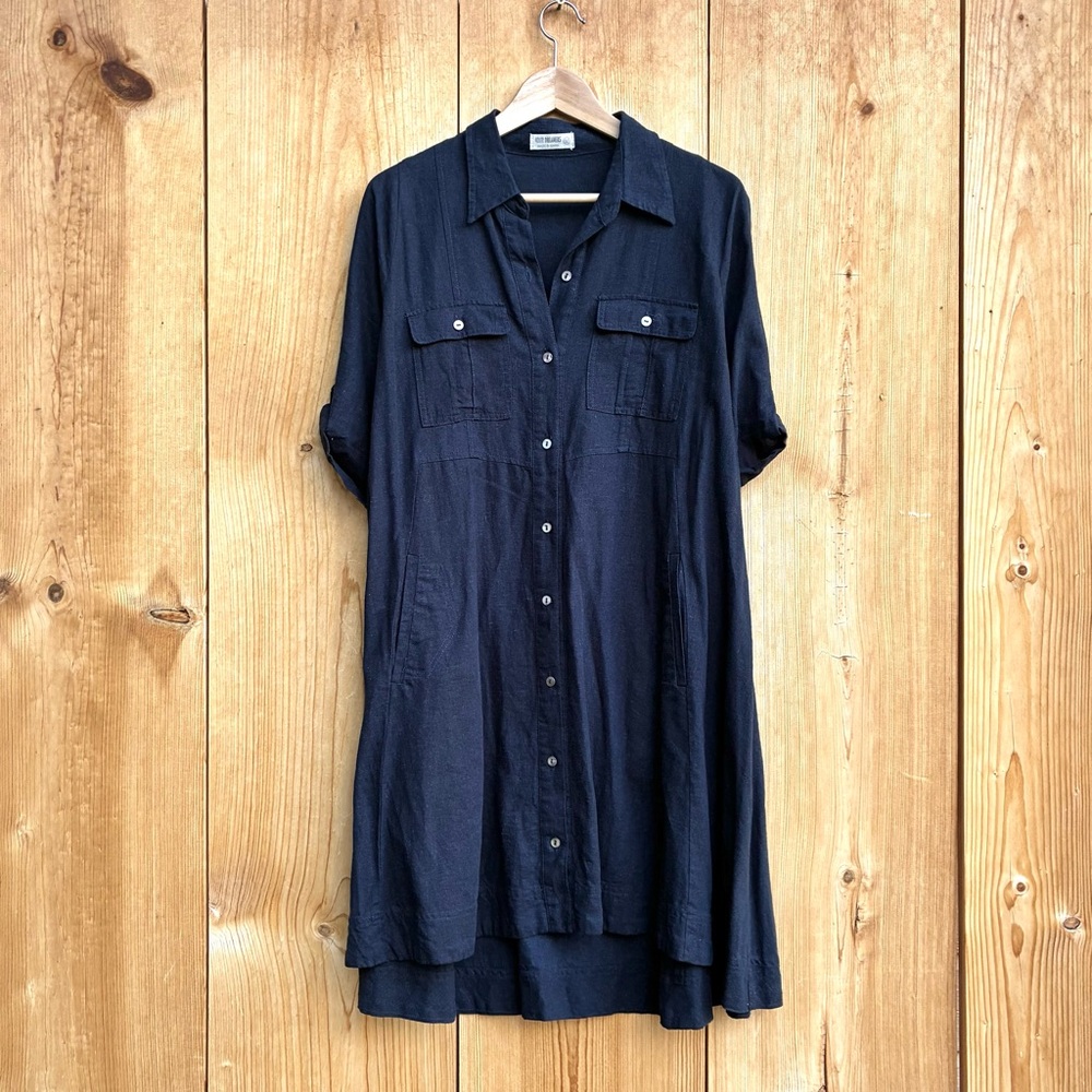4Our Dreamers EUC Navy Blue Linen Blend Shirtdress Sz Medium